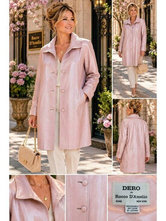 Dero By Rocco D'Amelio Jackets & Blazers - Dero By Rocco DAmelio Womens Pink Leather Coat Medium Button Front Made In USA
